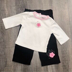 Baby Girls Size 6-9 Months Black & White Outfit with Pink Rose Embroidery